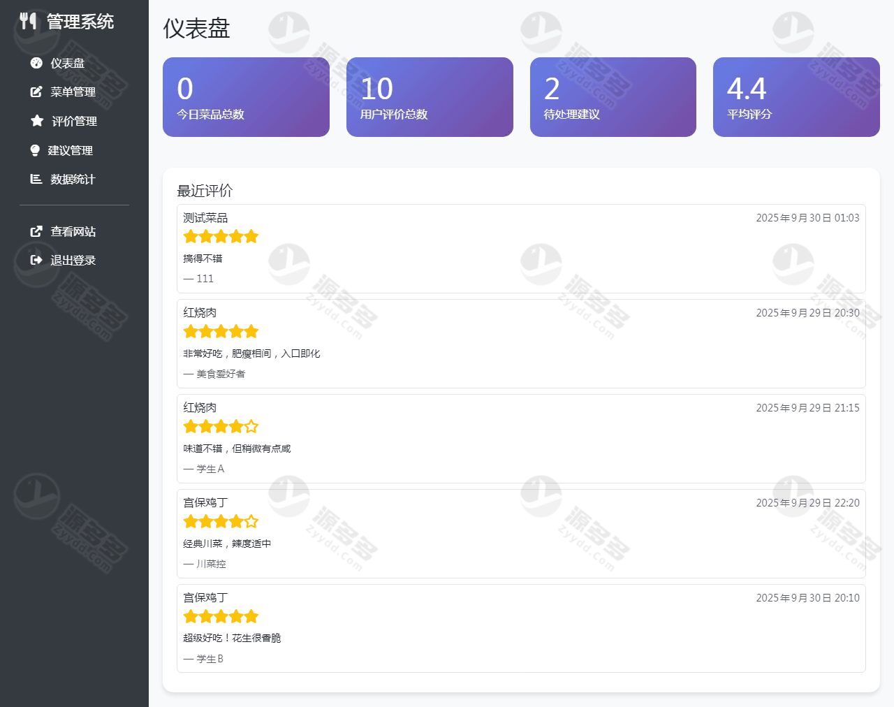 基于Node的餐厅每日菜谱公示系统源码（单机版食堂菜单展示平台）-预览图