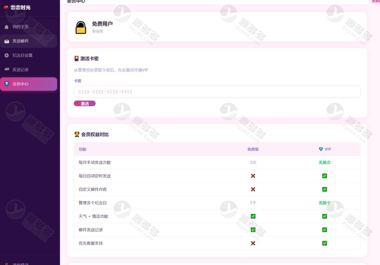 恋恋时光PHP情侣告白网站源码 邮箱定时表白+纪念日记录+VIP付费模式-效果图4