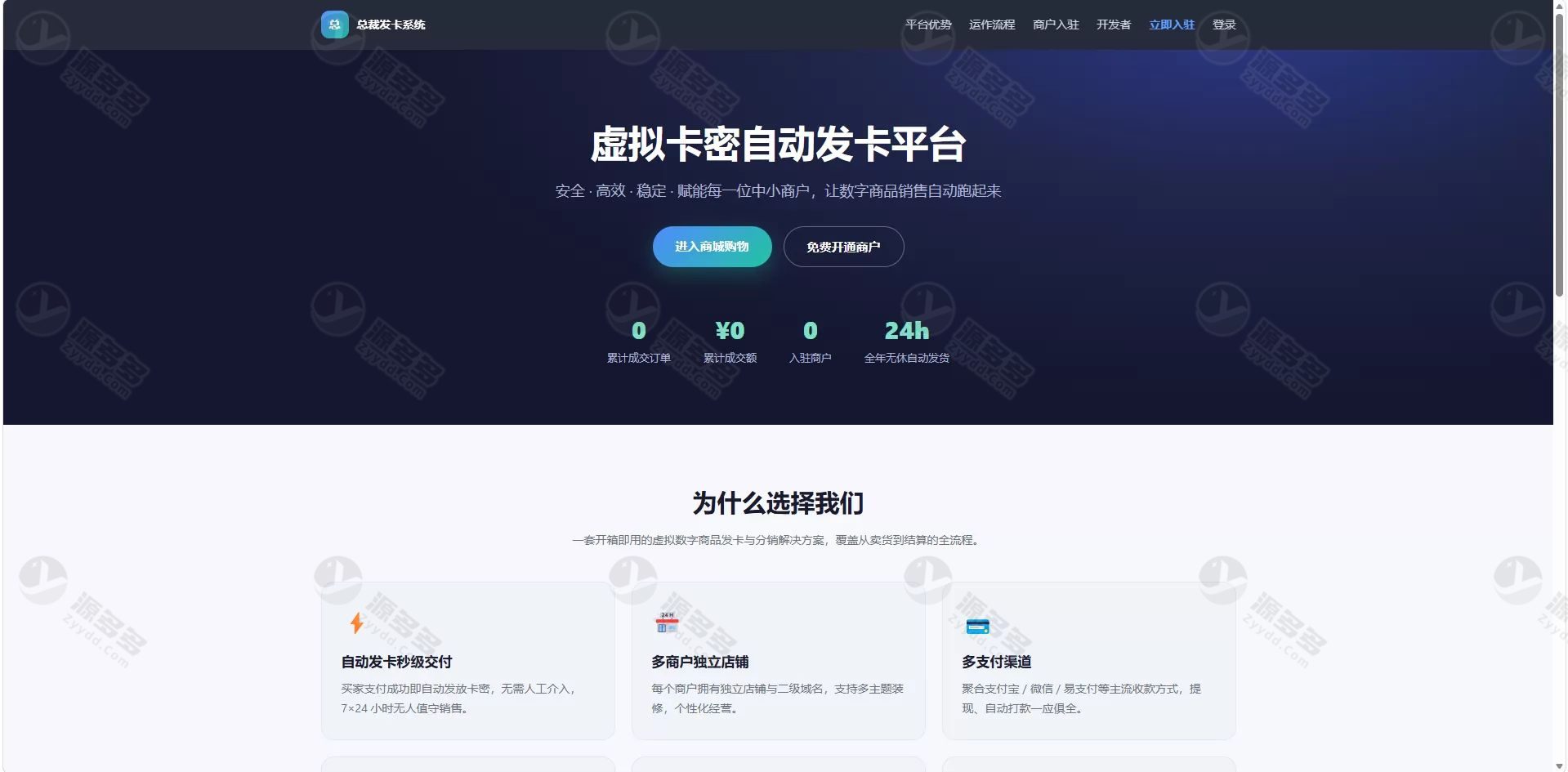 总裁发卡系统商户版源码 Laravel加Vue前后端分离 多支付通道虚拟卡密自动发卡平台-预览图