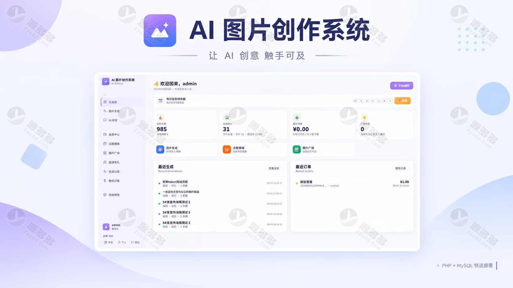 AI图片创作系统源码 PHP在线绘图平台 支持文生图与图生图自动出图-预览图